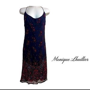 Monique Lhuillier Black Beaded Cocktail Dress